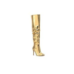 BN INC Womens Iyonna Patent Slouchy Over-The-Knee Boots, Gold, 6 Medium